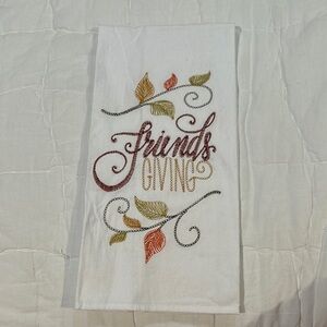 NWOT: Thanksgiving Embroidered Kitchen Towel - White with Autumn Leaves